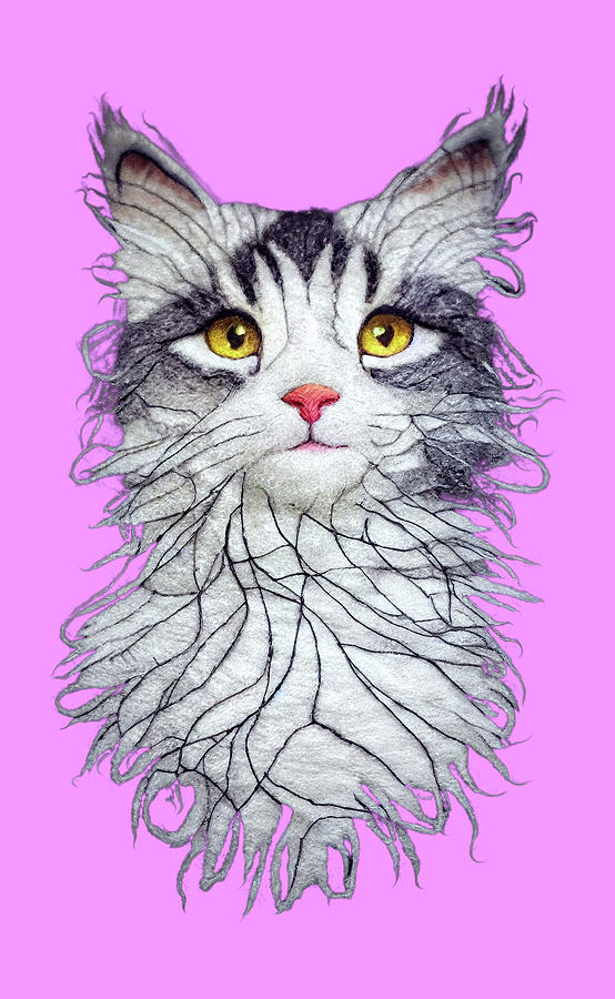 Beautiful Norwegian Forest Cat Craft Design Digital Art by Lena Owens - OLena Art Vibrant Palette Knife and Graphic Design