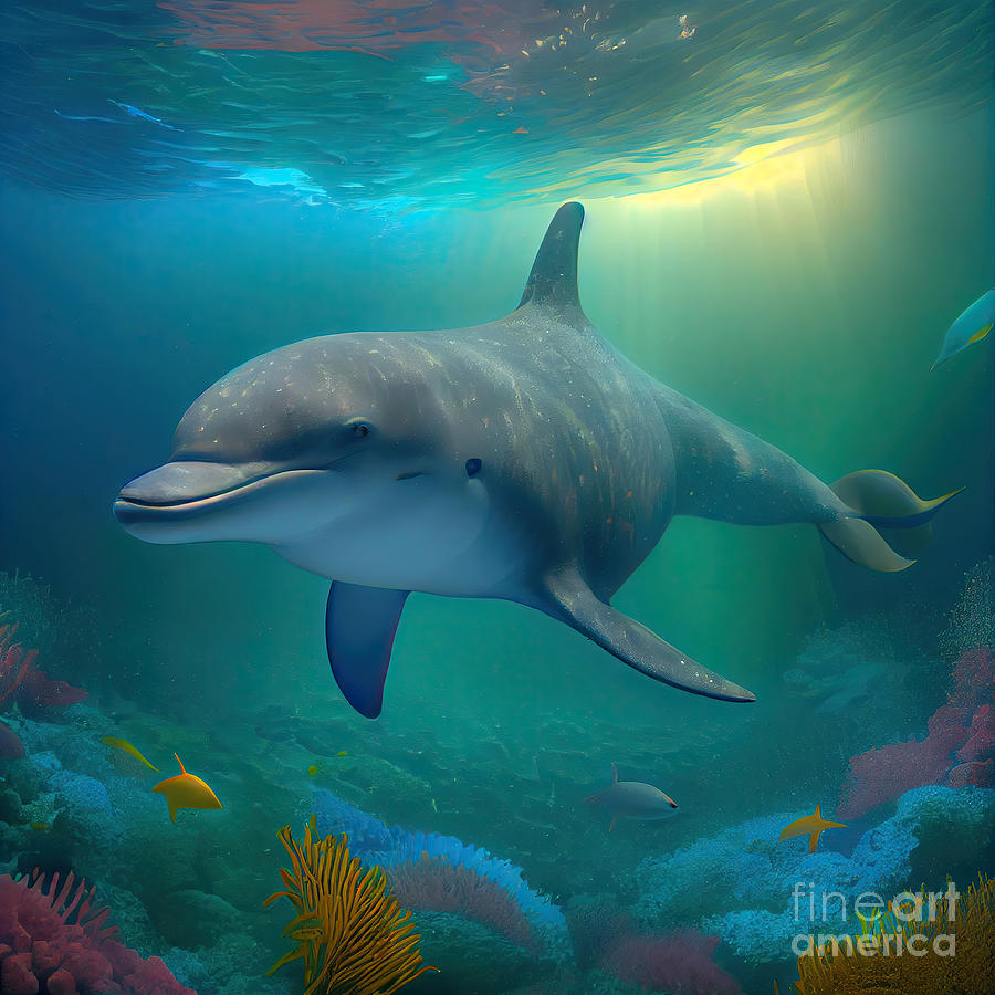 Beautiful Ocean Dolphin Underwater Landscape Digital Art by Zellitra ...