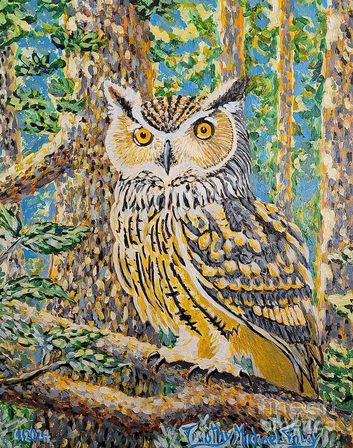 Beautiful Perched Owl Painting by Timothy Foley