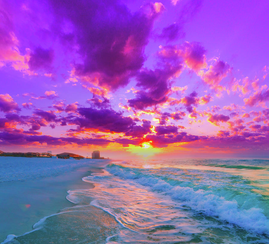 Beautiful Pink Purlple Sunset Waves Beach Photograph by Eszra Tanner - Fine  Art America
