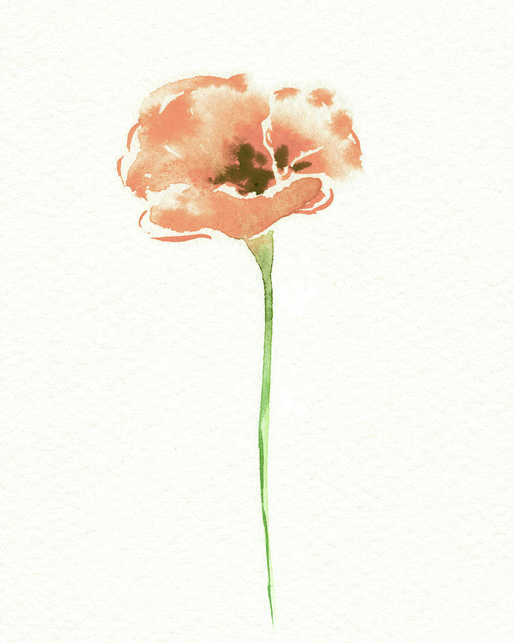 Beautiful Poppy Flower Watercolor On White Paper Floral Art Minimalism I Painting by Irina Sztukowski
