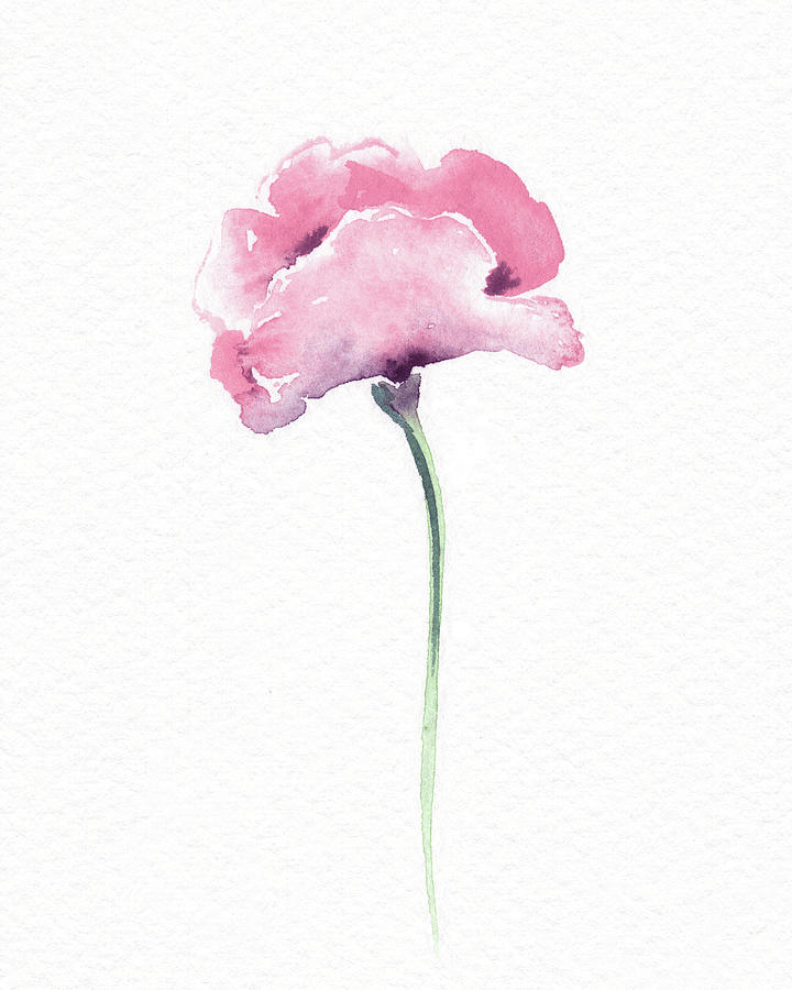Beautiful Poppy Flower Watercolor On White Paper Floral Art Minimalism II Painting by Irina Sztukowski