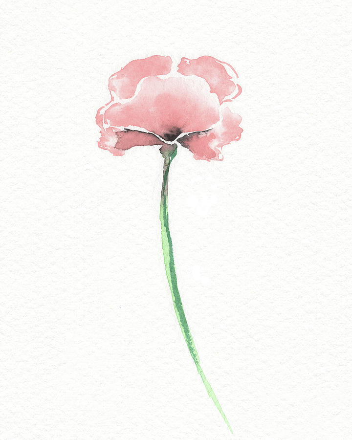 Beautiful Poppy Flower Watercolor On White Paper Floral Art Minimalism III Painting by Irina Sztukowski