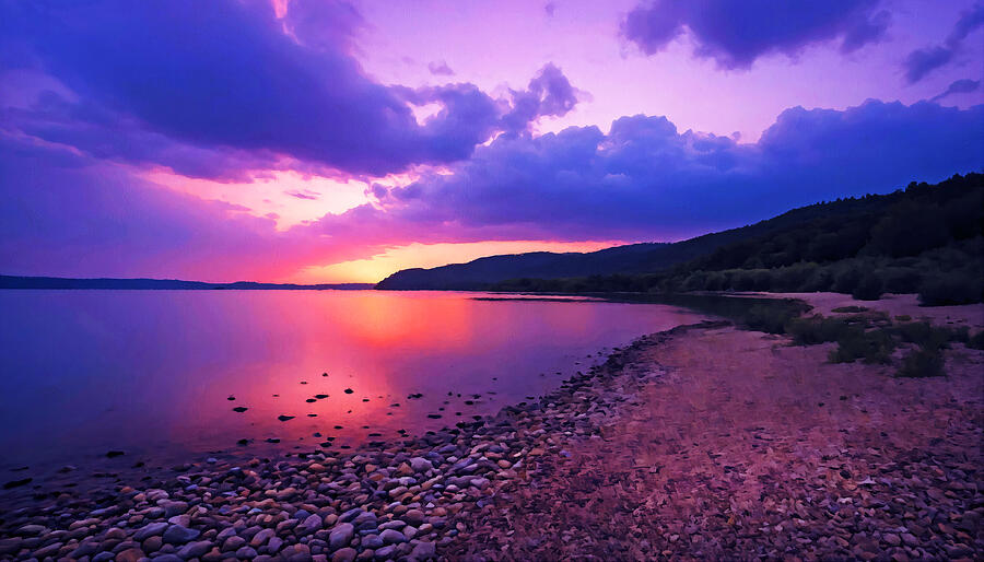 Beautiful purple sunset sky over Canyon Lake in Texas - digital painting Digital Art by Nicko Prints Beautiful purple sunset sky over Canyon Lake in Texas - digital painting Digital Art by Nicko Prints