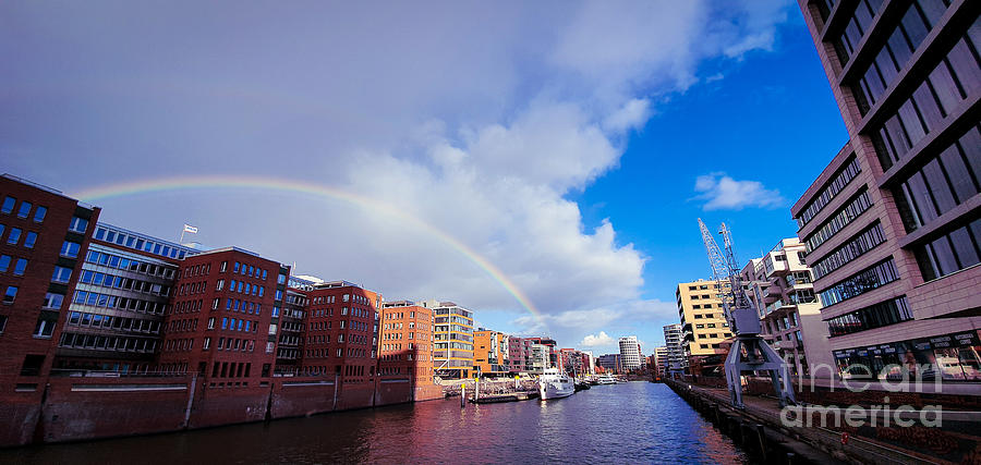 Beautiful rainbow over Hamburg canal Photograph by Mendelex Photography