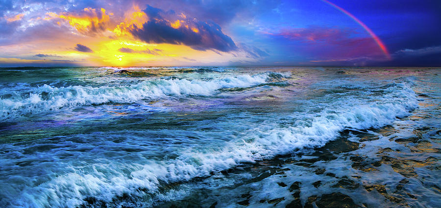 Beautiful Rainbow Sunset Ocean Orange Blue Photograph by Eszra Tanner