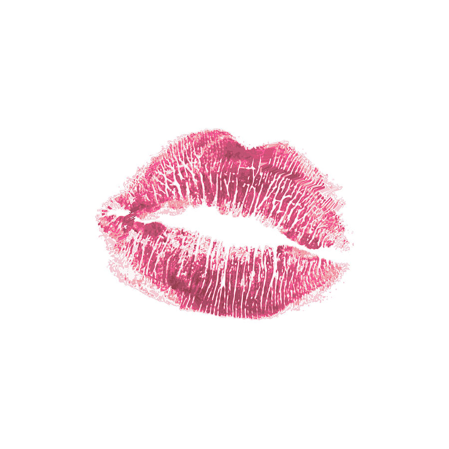 Beautiful realistic pink lips kiss isolated on white background