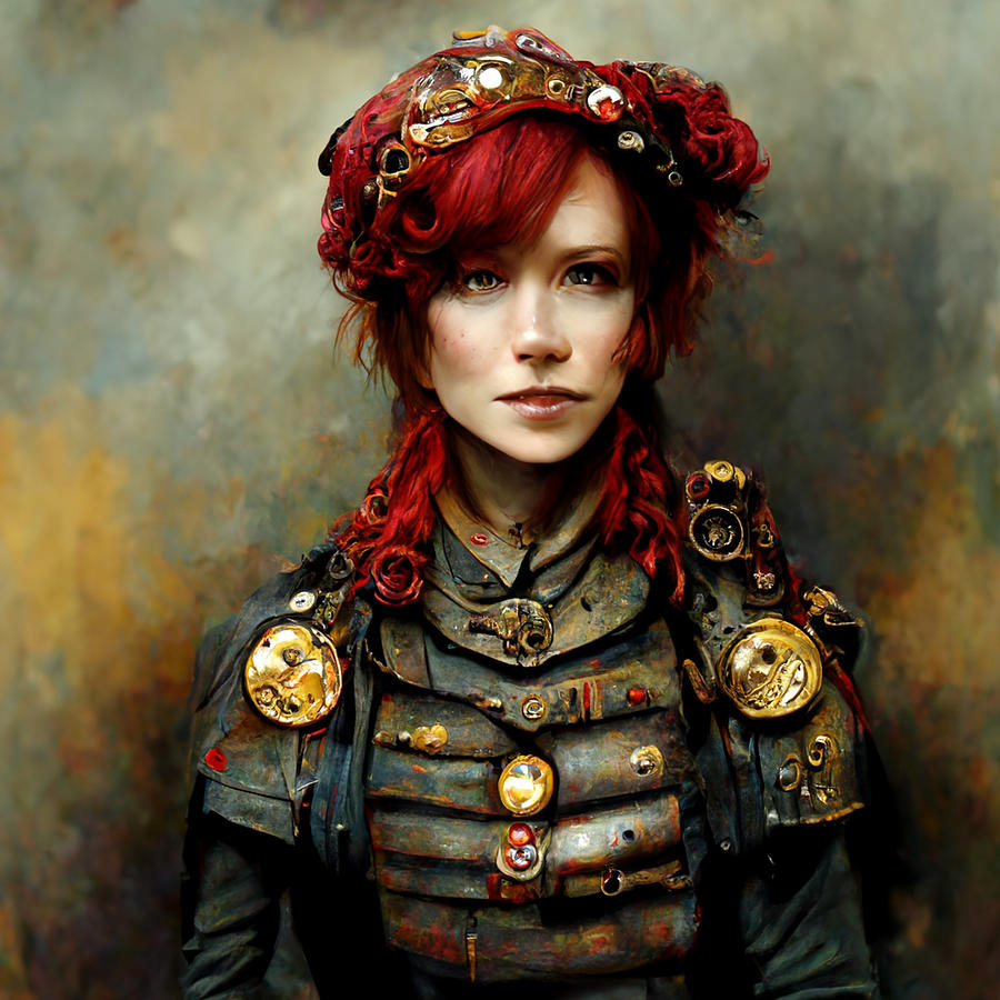 Beautiful  Realistic  Steampunk  Woman  Warrior  With  Red  753d6bb8  94f1  433a  A08a  1c07a3348fa0 Painting