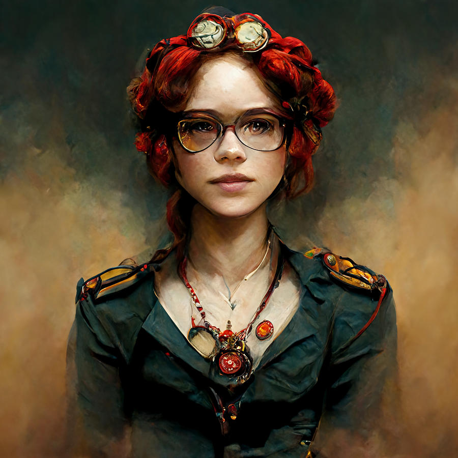 Beautiful  Realistic  Steampunk  Woman  With  Red  Hair  An  D6b563d6  51f5  4ffe  A347  Cddd913dead Painting