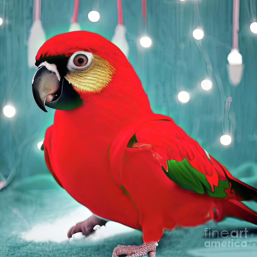 Beautiful Red Macaw Christmas Lights  Photograph by Jim And Emily Bush