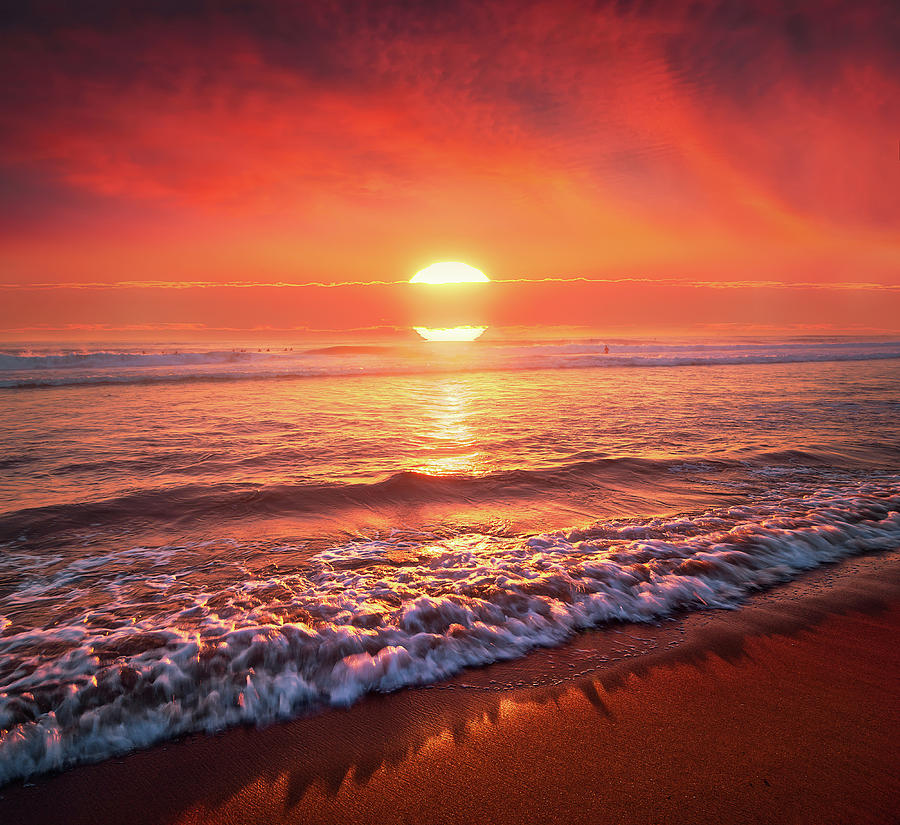 Beautiful Red Sunset On Beach With Big Sun Photograph by Mikel Martinez ...