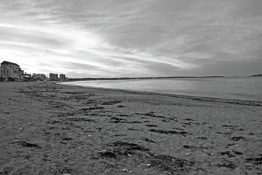 Beautiful Red Sunset over Revere Beach Revere MA Black and White Photograph by Toby McGuire