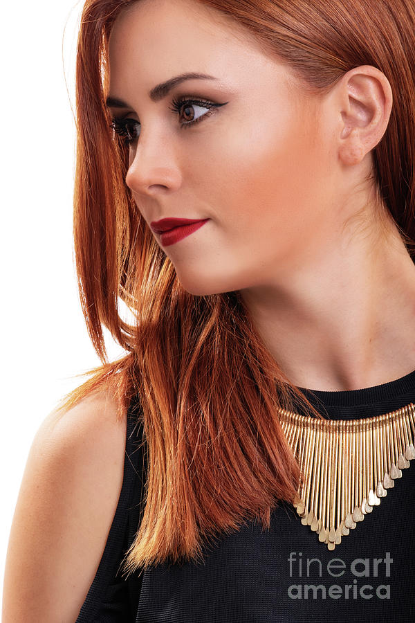 Beautiful redheaded young woman with stylish necklace Photograph by Mendelex Photography