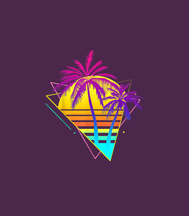 Beautiful Retro 80s 90s Vaporwave Tropicalunset Palm Trees Digital Art 