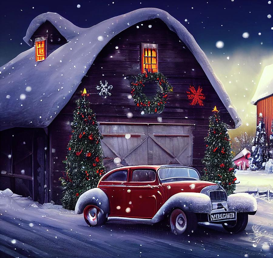 Beautiful Retro Christmas Christmas Scene  Digital Art by Debra Forand