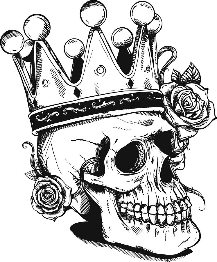 Beautiful romantic skull with crown and elegant wreath of flowers. Ink on  aged card vintage background. Tattoo vintage design element. Digital Art by  Dean Zangirolami - Fine Art America