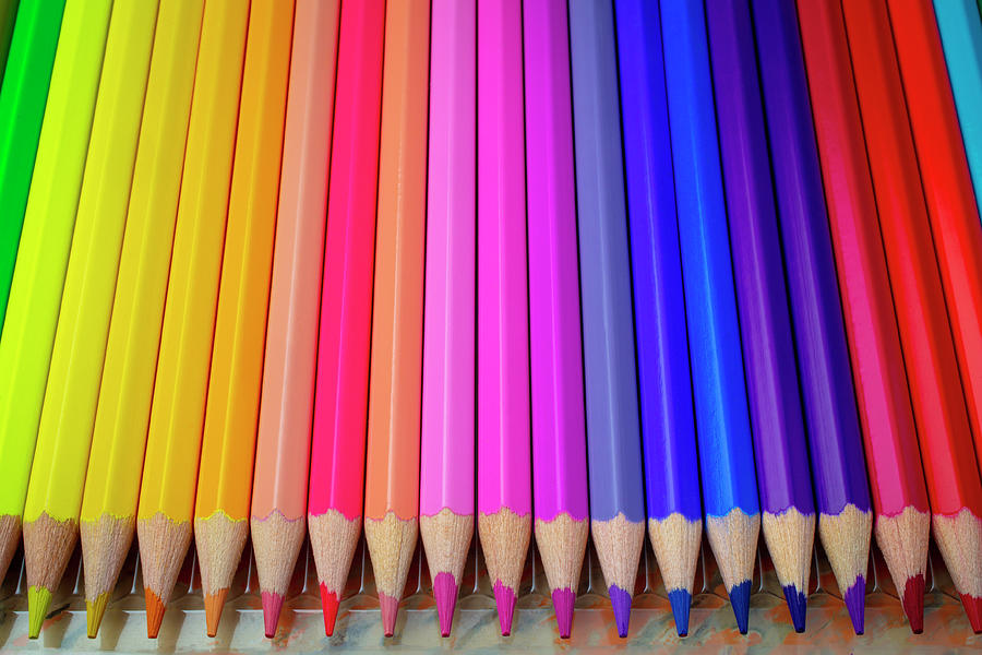 Still Life Photograph - Beautiful Row Of Colored Pencils by Garry Gay