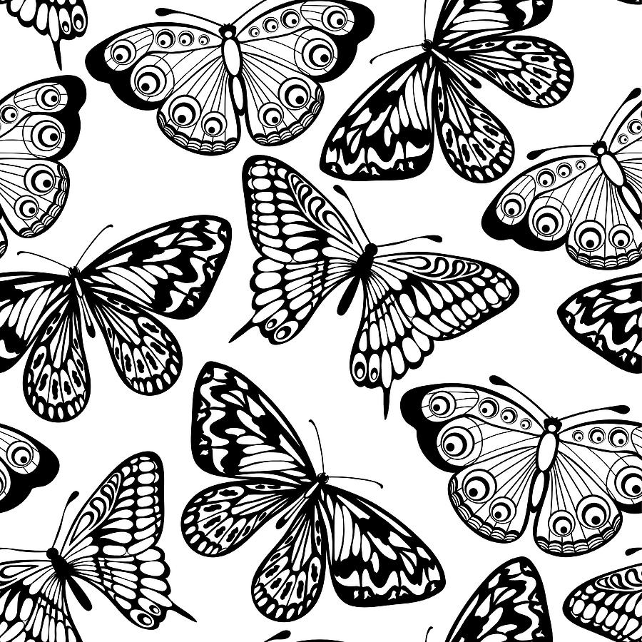 Beautiful seamless background of butterflies black and white ...