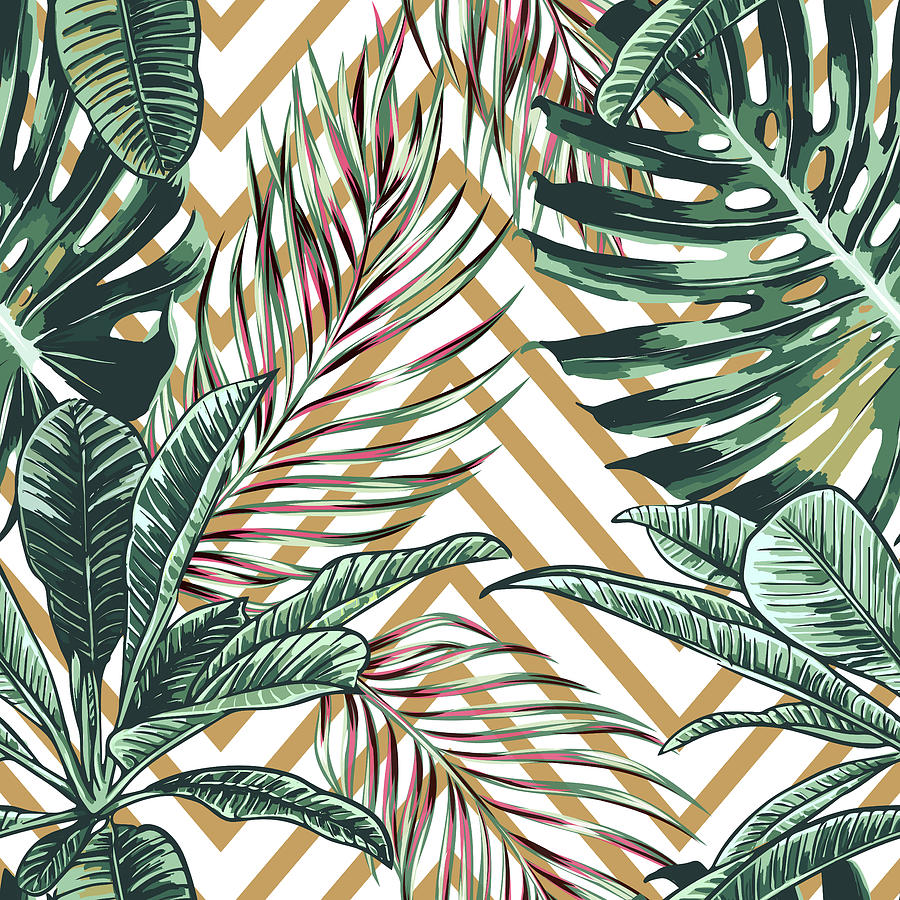 Beautiful seamless floral pattern background with tropical palm leaves ...