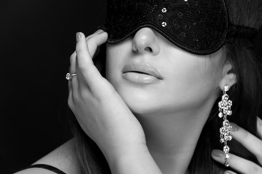 Beautiful Sexy Woman. Her Eyes Closed Mask. Monochrome Photograph by Anya22