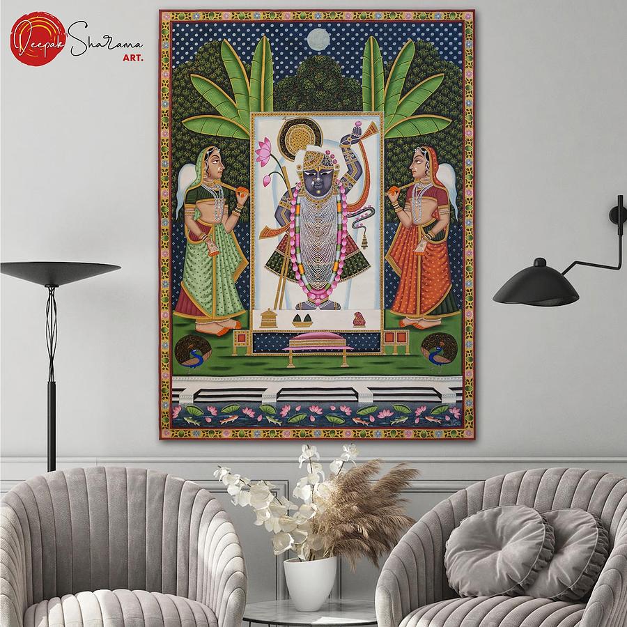 Beautiful Shreenath Ji Pichwai Painting Painting by Deepak Sharma