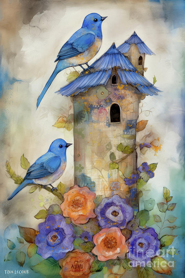 Beautiful Spring Bluebirds Painting by Tina LeCour