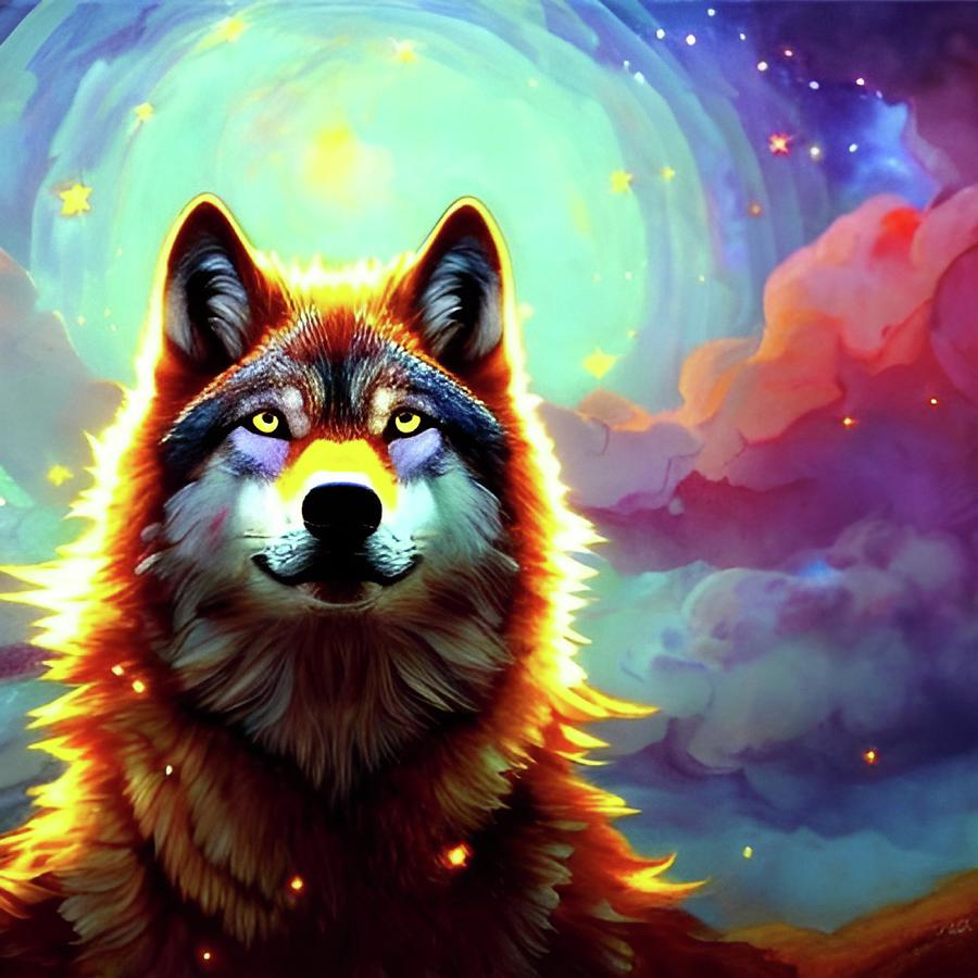 Beautiful Starry Night Wolf Art Digital Art By Artsyhands - Fine Art 