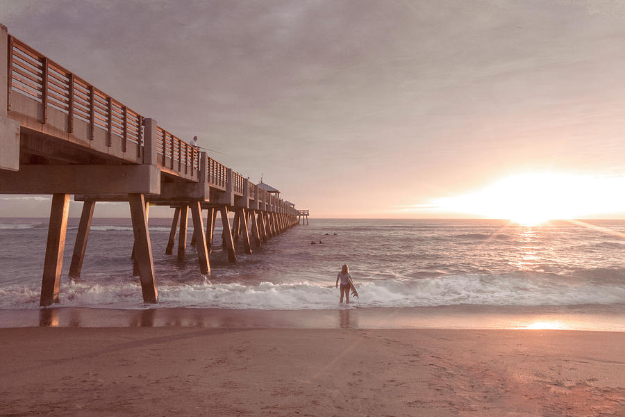 Beautiful Sunrays Surfer at the Beach Pier Photograph by Debra and Dave Vanderlaan