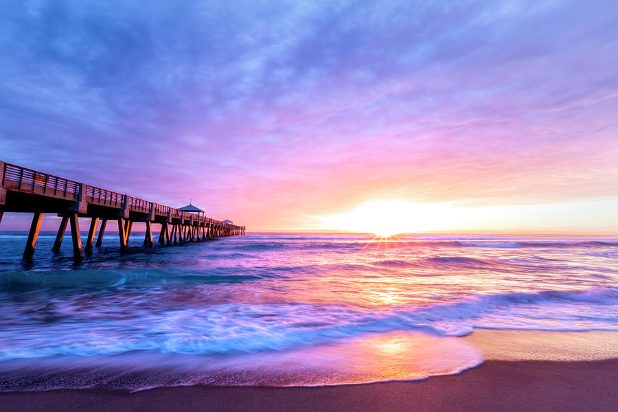 Beautiful Sunrise Colors at the Pier Photograph by Debra and Dave Vanderlaan