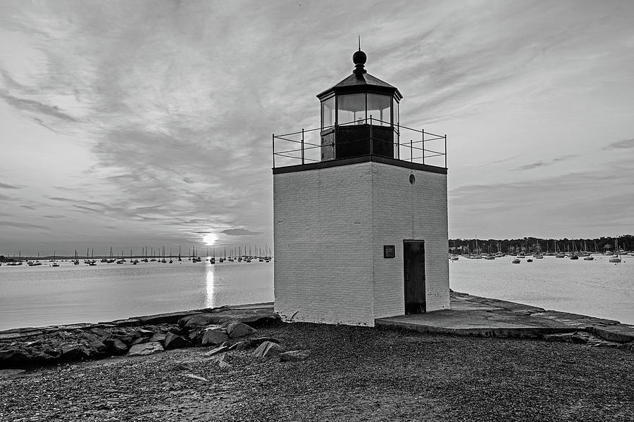 Beautiful sunrise on Derby Wharf Salem MA Derby Light Black and White Photograph by Toby McGuire