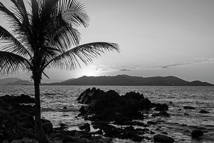 Beautiful Sunrise over Saint John from Sapphire Beach on Saint Thomas in the Caribbean BW Photograph by Toby McGuire