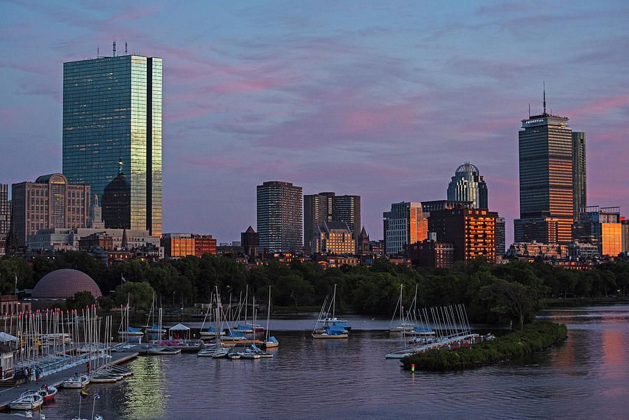 Beautiful Sunset over the Charles River Esplanade Prudential and Hancock Towers Photograph by Toby McGuire