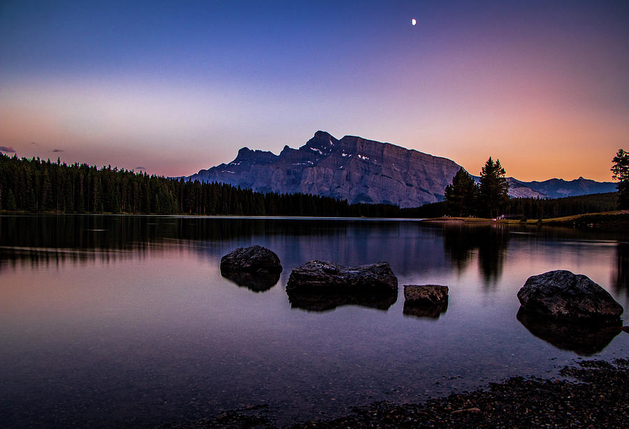 Beautiful sunset over Two Jack Lake in Banff National Park Photograph ...