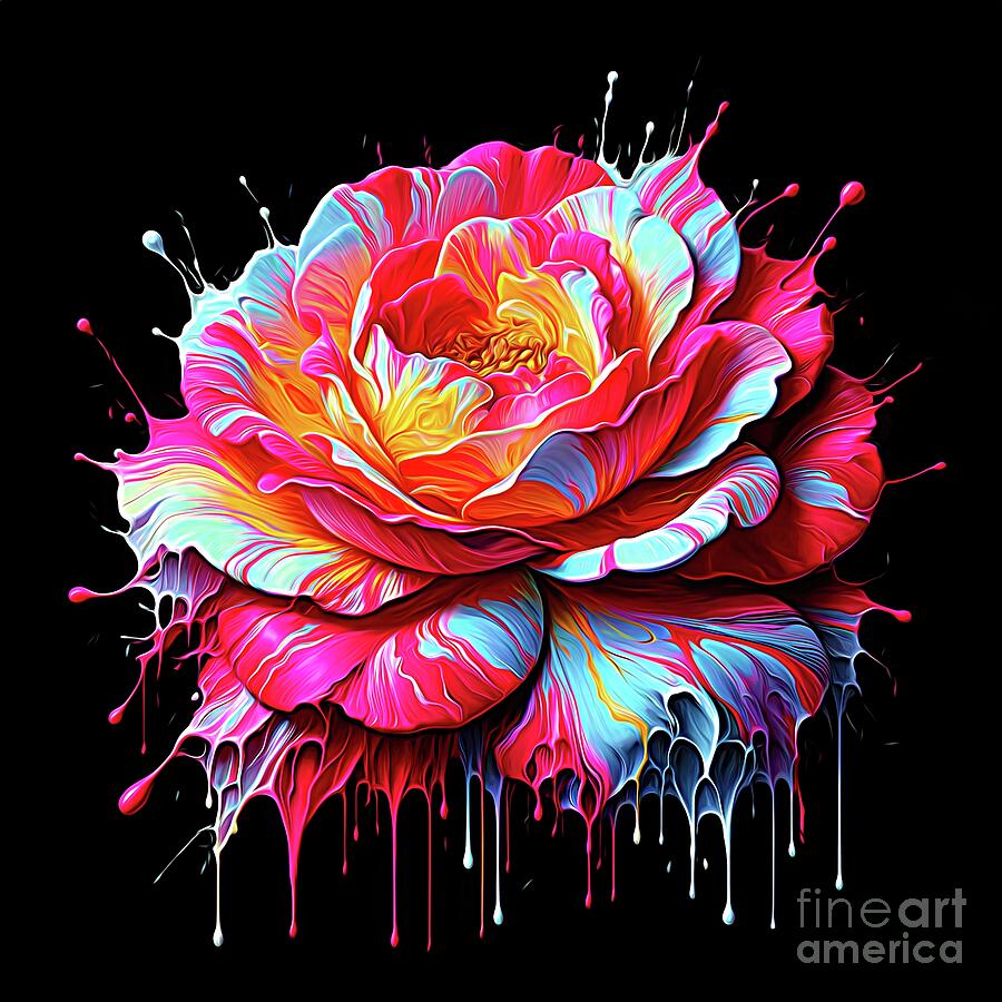 Flower Digital Art - Beautiful Tea Rose Paint Drip and Expressionist Effect by Rose Santuci-Sofranko