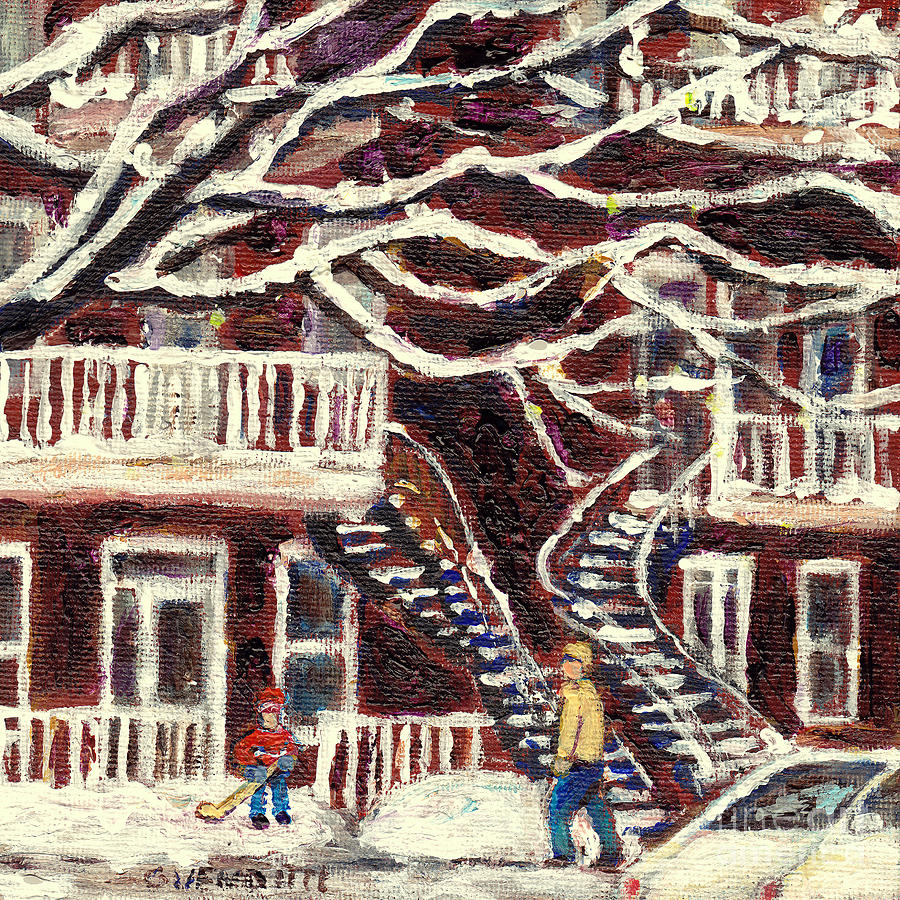Beautiful Tree After The Snow Storm Montreal Winter Street Scene Painting Grace Venditti Artist Painting by Grace Venditti