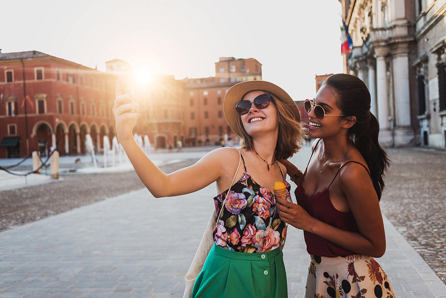 Beautiful Two Young Women Taking A Selfie Photograph by DaniloAndjus