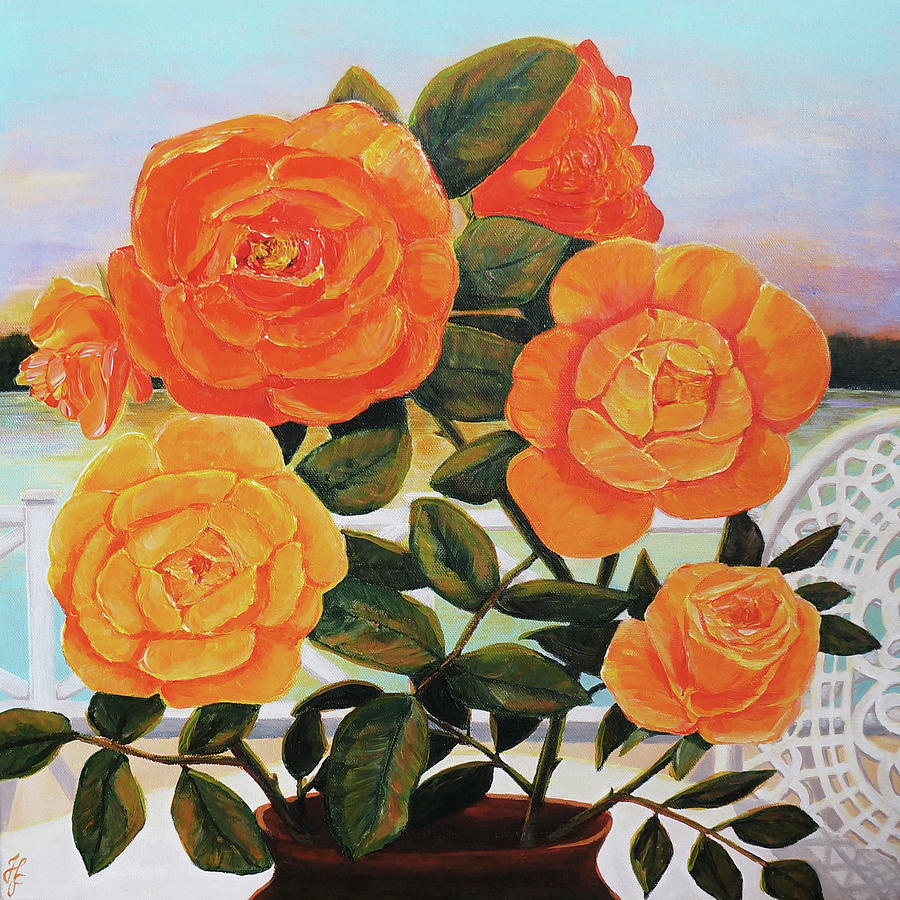 Rose Painting - Beautiful view on the veranda by Helene Persson