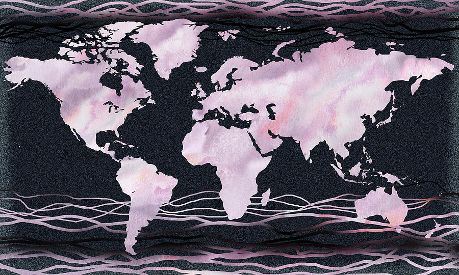 Beautiful Watercolor World Map With Waves  Painting by Irina Sztukowski
