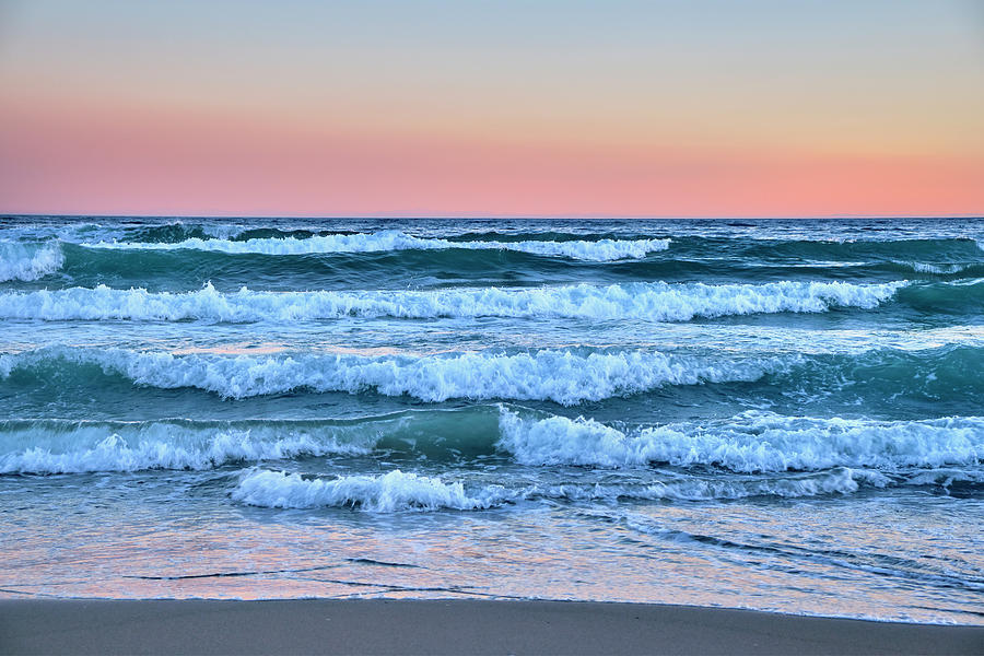 Beautiful waves. Mediterranean sea. At sunset. Artola natural park ...