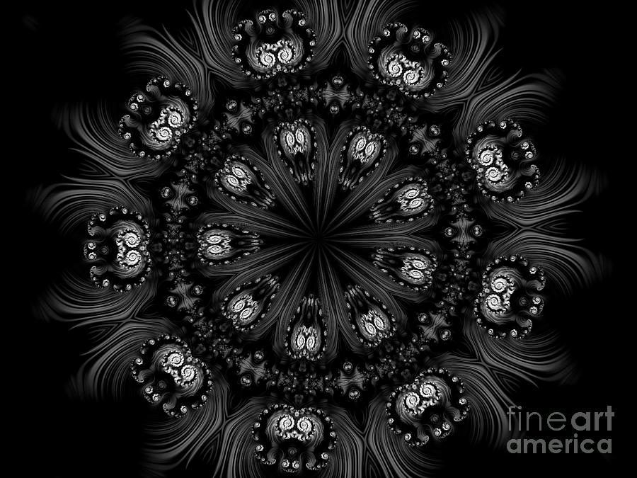 Beautiful Wisps and Black Hearts Fractal Mandala Kaleidoscope Abstract Digital Art by Rose Santuci-Sofranko