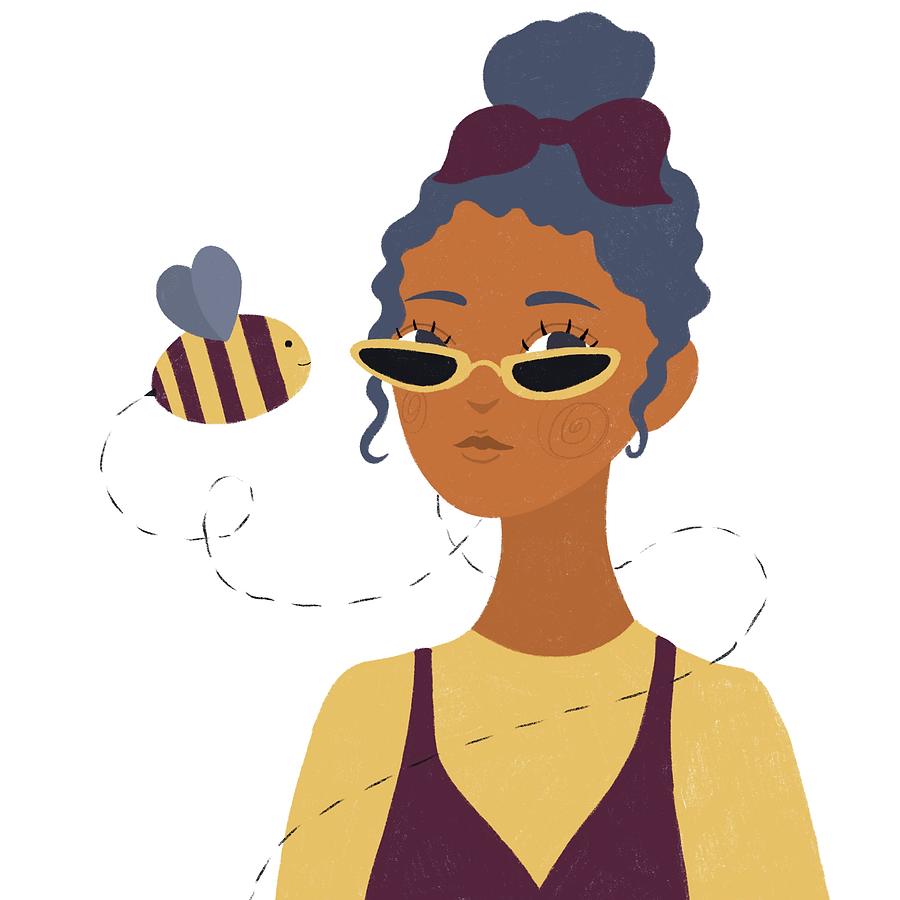 Beautiful Woman And Bee Flying Around. Digital Art by Yulia Panova - Pixels