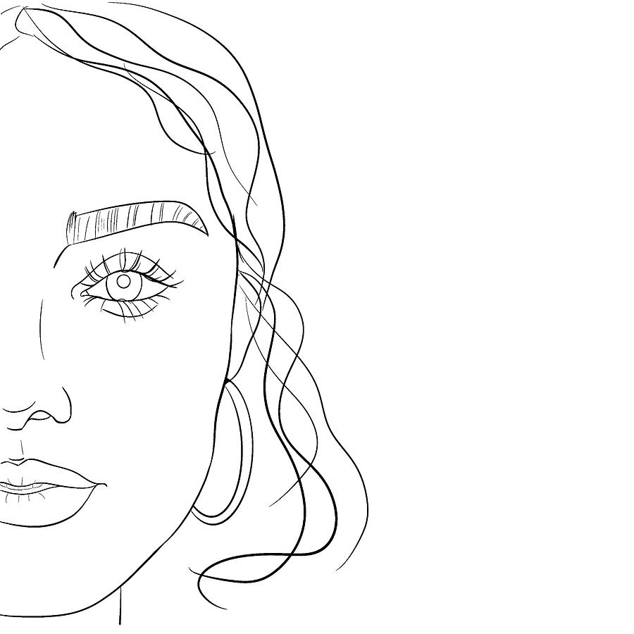 Beautiful Woman Face In Doodle Outline Style Digital Art by Yulia Panova   Pixels