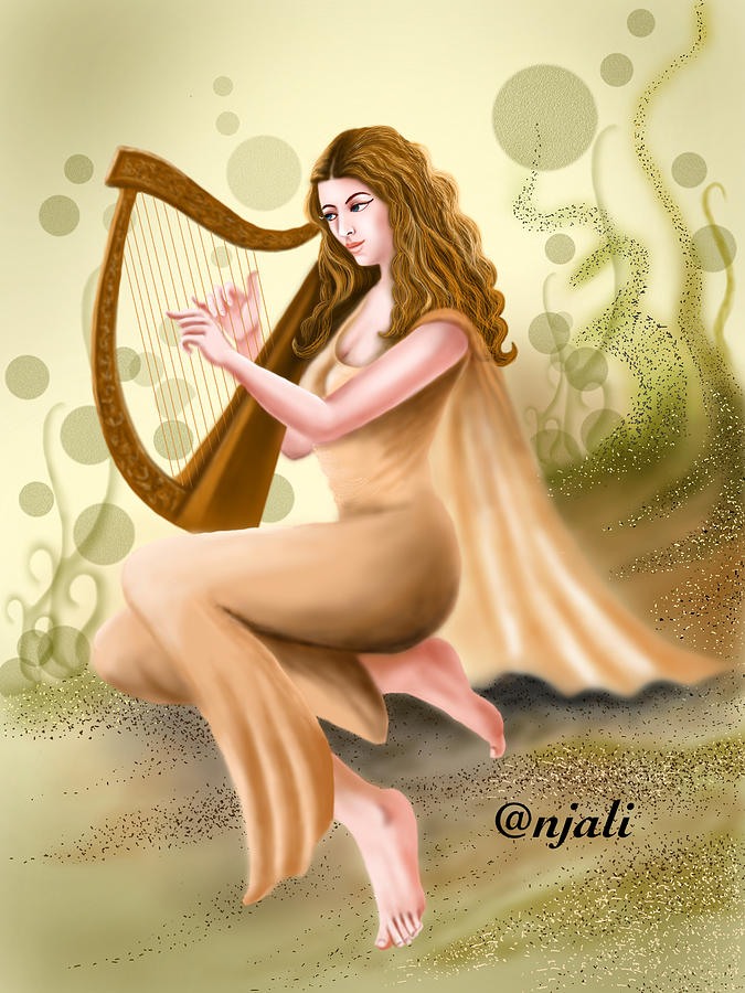 Woman Harp Player Digital Art