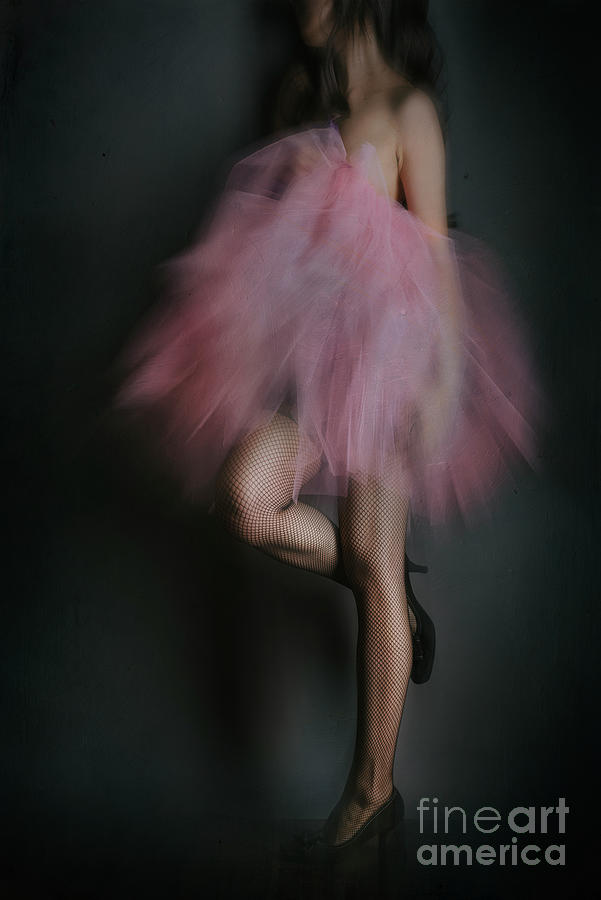 Beautiful woman in pink tulle dress and fishnet stocking. Photograph by Jelena Jovanovic