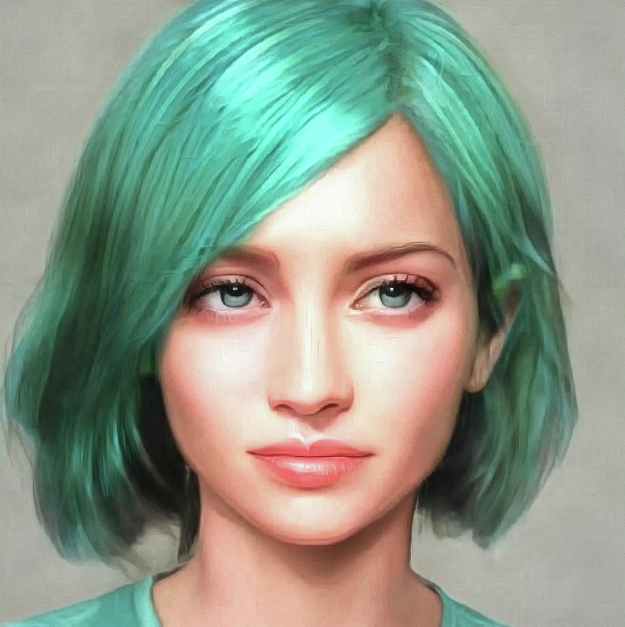 Beautiful Woman with Green Hair Portrait 01 Digital Art by Matthias Hauser