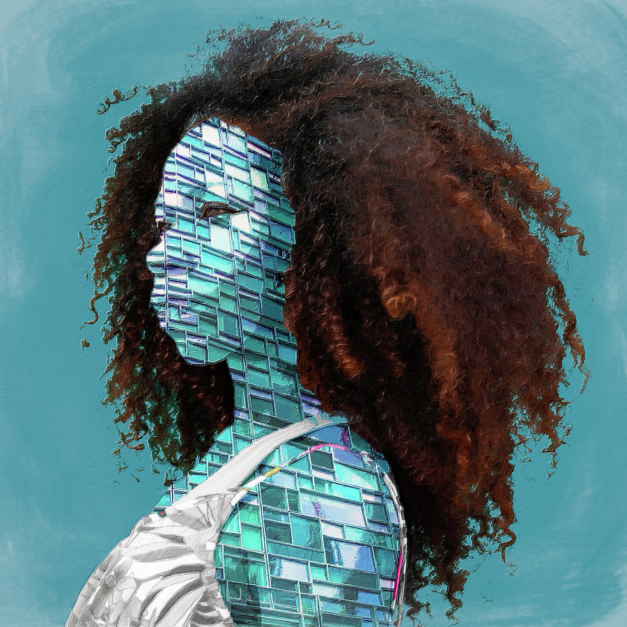 Beautiful Young Afro Woman In Profile On Aquamarine Blue Backgro Painting by Tony Rubino