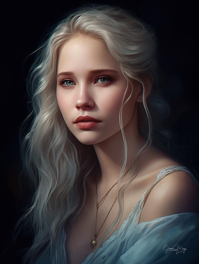 Beautiful young girl with long blond hair in romantic light Digital Art ...