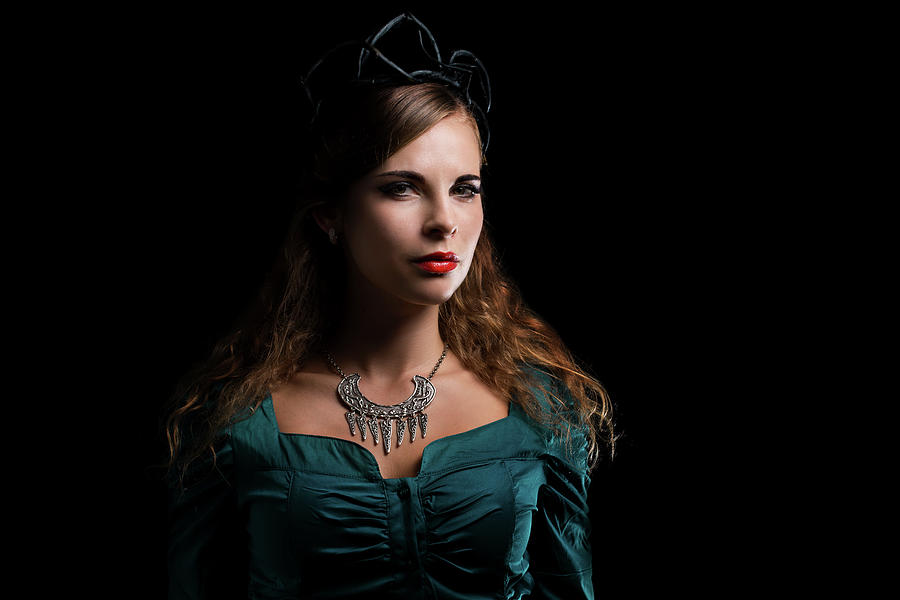 Beautiful Young Witch In A Black Crown Photograph