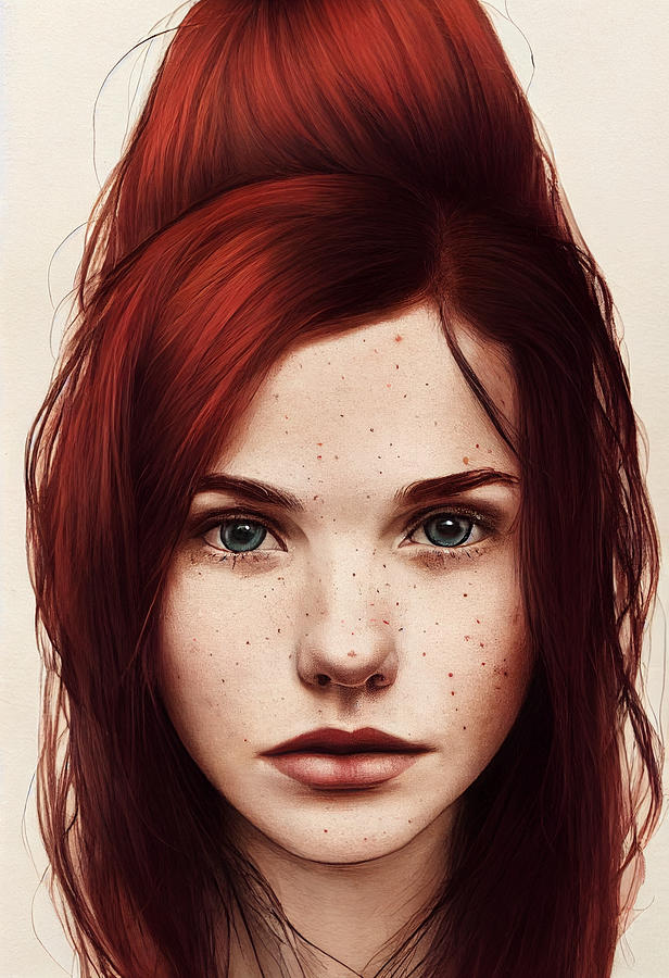 Beautiful  Young  Woman  Bare  Redhair  Freckles  Pretty  In  644172fe  1f51  4e8b  8766  26415d86c4 Painting by MotionAge Designs