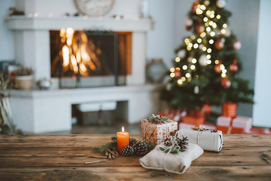 Beautifully Christmas Decorated Home  Interior With A Christmas Tree And Christmas Presents Photograph by ArtistGNDphotography